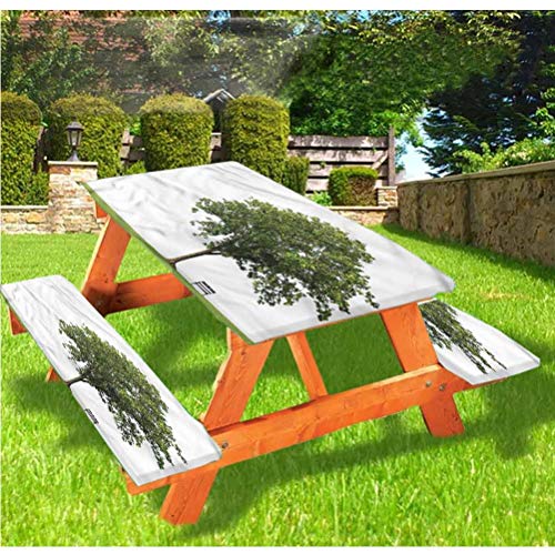 LEWIS FRANKLIN Tenda da doccia con albero da picnic e panchina, tovaglia da tavolo e panchina, Solitude Bench Nobody con bordo elastico, 60 x 170 cm, set da 3 pezzi per tavolo pieghevole