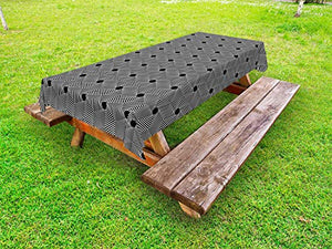 ABAKUHAUS Pazzo d'Arte Tovaglia da Esterno, Effetto Spirale esagoni, Tovaglia da Picnic Lavabile Decorativa, 145 cm x 210 cm, Charcoal Grey And White