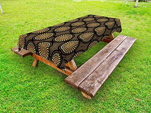 ABAKUHAUS Australia Tovaglia da Esterno, Etnica Pattern Aboriginal, Tovaglia da Picnic Lavabile Decorativa, 145 cm x 210 cm, Carbonella Gray e Multicolore
