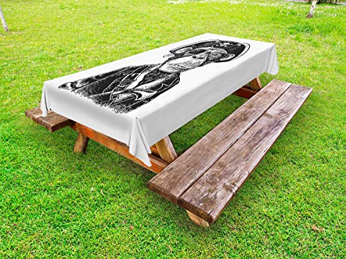 ABAKUHAUS Gorilla Tovaglia da Esterno, Pirate Monkey Portrait Art, Tovaglia da Picnic Lavabile Decorativa, 145 cm x 305 cm, Charcoal Grey And White