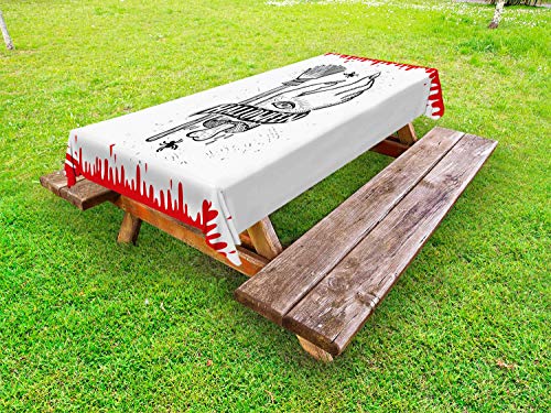 ABAKUHAUS Halloween Tovaglia da Esterno, Strega Mano con Occhi Sangue, Tovaglia da Picnic Lavabile Decorativa, 145 cm x 305 cm, Carbonella Grey Vermilion