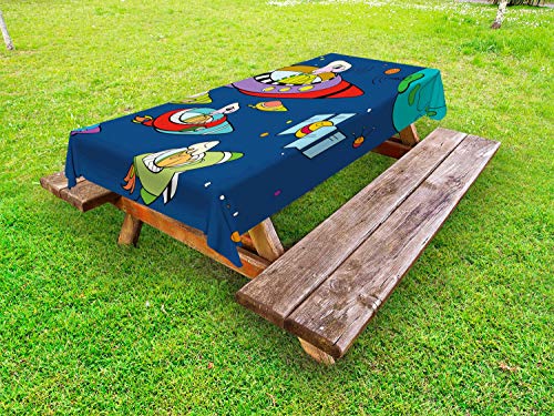 ABAKUHAUS Alieno Tovaglia da Esterno, Capriccioso a Tema Spaziale Design, Tovaglia da Picnic Lavabile Decorativa, 145 cm x 305 cm, Night Blue Multicolor