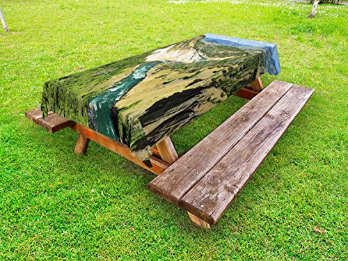 ABAKUHAUS Wyoming Tovaglia da Esterno, Yellowstone Calcite Springs, Tovaglia da Picnic Lavabile Decorativa, 145 cm x 305 cm, Olive Green Sand Brown