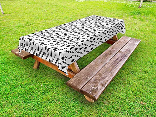 ABAKUHAUS Geometrico Tovaglia da Esterno, Moderna Motivi Geometrici, Tovaglia da Picnic Lavabile Decorativa, 145 cm x 265 cm, Charcoal Grey Bianco