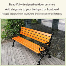 Banc de jardin banc de parc Support en aluminium moulé robuste, banc résistant aux intempéries extérieur antirouille, Banc de terrasse à lattes de bois massif anticorrosion 2-3 personnes