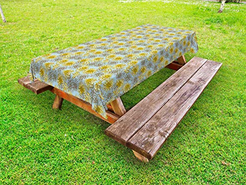 ABAKUHAUS Floreale Tovaglia da Esterno, Giallo dalie Stampa, Tovaglia da Picnic Lavabile Decorativa, 145 cm x 265 cm, Pale Blue Yellow