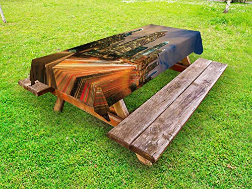ABAKUHAUS Città Tovaglia da Esterno, Los Angeles in Motion Blur, Tovaglia da Picnic Lavabile Decorativa, 145 cm x 305 cm, Multicolore