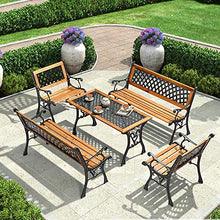UWY Panca da Giardino Combinazione di Tavolo e Sedia in Legno massello, panchina per Balcone da Esterno in Legno massello, Sedile da Salotto Resistente alle intemperie con Struttura in ghisa, Ta