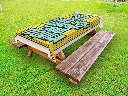 ABAKUHAUS Tequila Tovaglia da Esterno, Retro Design Divertenti Parole, Tovaglia da Picnic Lavabile Decorativa, 145 cm x 210 cm, Senape Seafoam