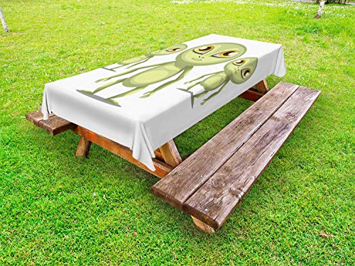 ABAKUHAUS Alieno Tovaglia da Esterno, Big Eyed Extraterrestre, Tovaglia da Picnic Lavabile Decorativa, 145 cm x 305 cm, Avocado Verde Senape
