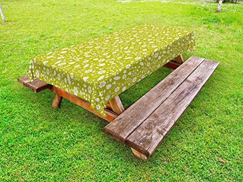 ABAKUHAUS Botanico Tovaglia da Esterno, Fiori Bacche Foglie, Tovaglia da Picnic Lavabile Decorativa, 145 cm x 265 cm, Giallo Verde e Bianco