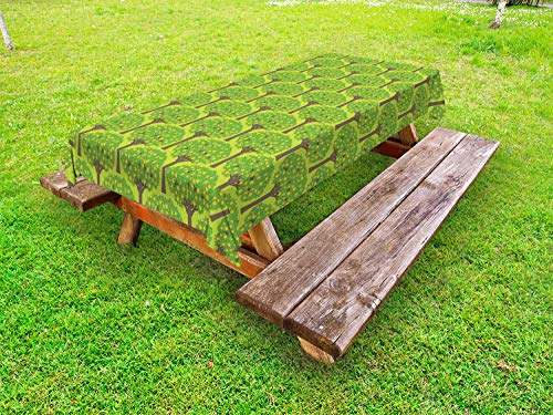 ABAKUHAUS Le Foglie Tovaglia da Esterno, Cartoon Style Arance Flora, Tovaglia da Picnic Lavabile Decorativa, 145 cm x 265 cm, Giallo Verde Terra Gialla