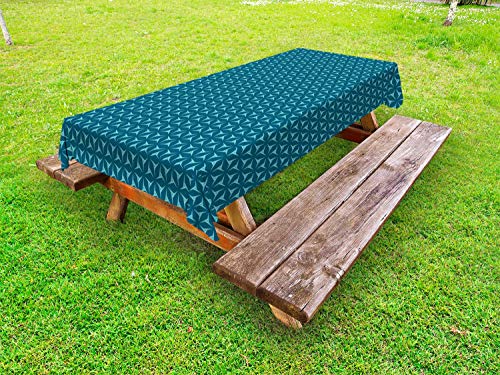 ABAKUHAUS Geometria Astratta Tovaglia da Esterno, Geometrico Element, Tovaglia da Picnic Lavabile Decorativa, 145 cm x 305 cm, Blu Petrolio e Aqua