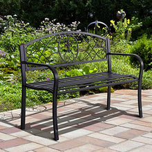 Outsunny Panchina da Giardino Design Floreale Ergonomica con Braccioli per 2 Persone Metallo Nero, 128x50x91 cm