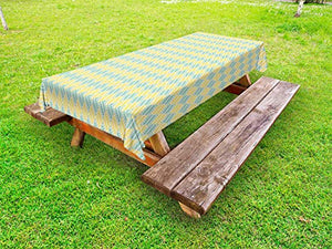 ABAKUHAUS Astratto Tovaglia da Esterno, Pastel Geometrica punteggiata, Tovaglia da Picnic Lavabile Decorativa, 145 cm x 265 cm, Senape Verde Mandorla