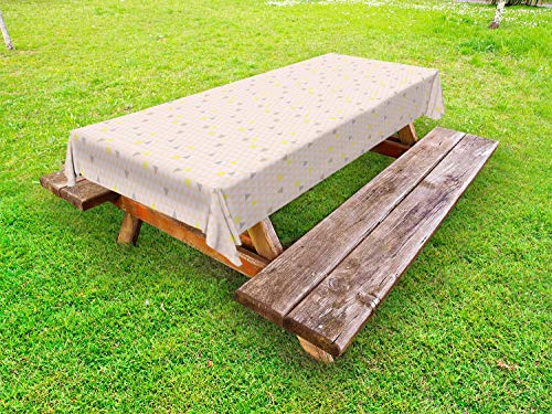 ABAKUHAUS Astratto Tovaglia da Esterno, Delicate tonalità Mosaic Triangle, Tovaglia da Picnic Lavabile Decorativa, 145 cm x 305 cm, Pastello Giallo e Polvere