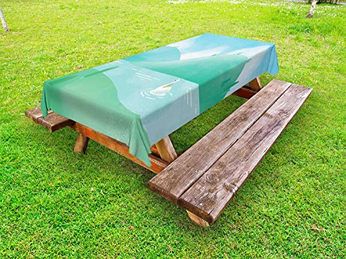 ABAKUHAUS cigni Tovaglia da Esterno, Paesaggio Pastorale Primavera, Tovaglia da Picnic Lavabile Decorativa, 145 cm x 265 cm, Seafoam Pale Blue