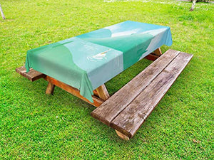 ABAKUHAUS cigni Tovaglia da Esterno, Paesaggio Pastorale Primavera, Tovaglia da Picnic Lavabile Decorativa, 145 cm x 210 cm, Seafoam Pale Blue