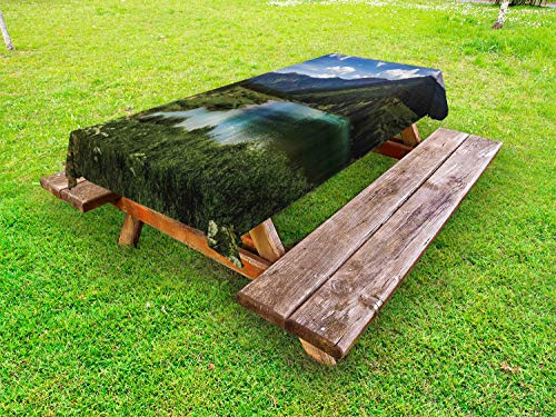 ABAKUHAUS Colorado Tovaglia da Esterno, Maroon Lake Tranquillity, Tovaglia da Picnic Lavabile Decorativa, 145 cm x 210 cm, Army Green Blue Sea