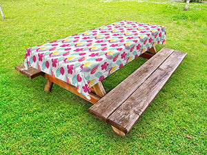 ABAKUHAUS Tropicale Tovaglia da Esterno, Fiori e Foglie di Palma, Tovaglia da Picnic Lavabile Decorativa, 145 cm x 265 cm, Pallido Seafoam Mint Green