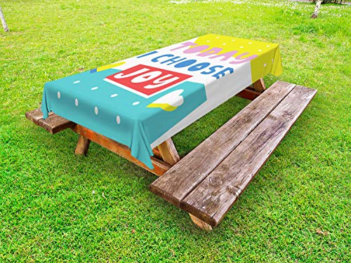 ABAKUHAUS Scegli Joy Tovaglia da Esterno, Testo Geometrica Layout, Tovaglia da Picnic Lavabile Decorativa, 145 cm x 210 cm, Multicolore