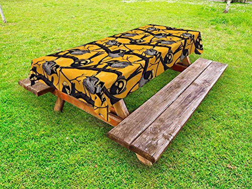 ABAKUHAUS Uccello Tovaglia da Esterno, Volare Animale su Ramoscelli Art, Tovaglia da Picnic Lavabile Decorativa, 145 cm x 305 cm, Arancione Charcoal Grey