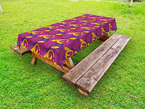 ABAKUHAUS Floreale Tovaglia da Esterno, Cartoon Allegro Fiori, Tovaglia da Picnic Lavabile Decorativa, 145 cm x 305 cm, Multicolore