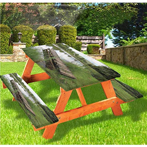 LEWIS FRANKLIN Tenda da doccia Foresta Picnic Tavolo e Panchina, Tovaglia con bordo elastico, 60 x 72 cm, set da 3 pezzi per tavolo pieghevole