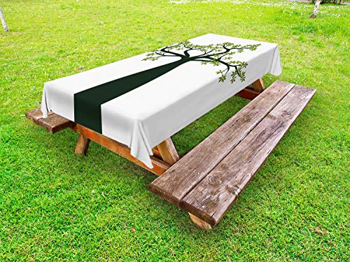 ABAKUHAUS Albero Tovaglia da Esterno, Baobab Endemica Botanica Giardino, Tovaglia da Picnic Lavabile Decorativa, 145 cm x 265 cm, Verde e Verde Oliva