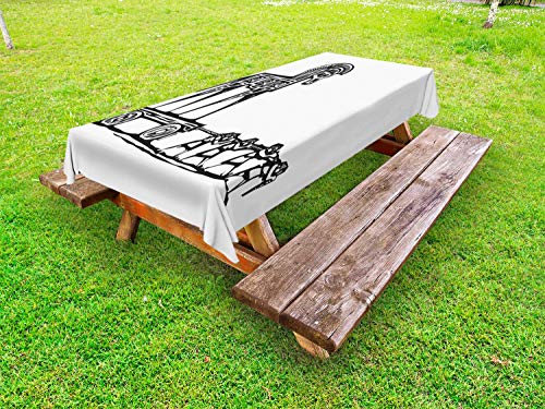 ABAKUHAUS Odissea Tovaglia da Esterno, Greca Troy Storico, Tovaglia da Picnic Lavabile Decorativa, 145 cm x 210 cm, Charcoal Grey And White