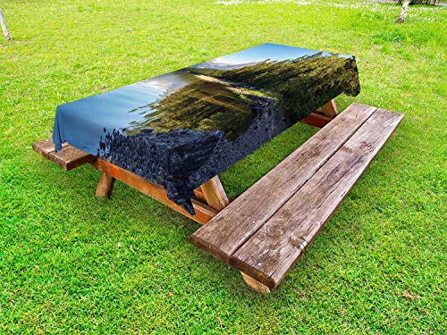 ABAKUHAUS Glacier National Park Tovaglia da Esterno, Lake Forest, Tovaglia da Picnic Lavabile Decorativa, 145 cm x 265 cm, Cielo Azzurro Multicolor