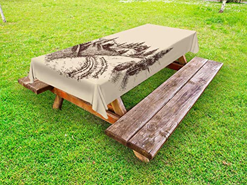 ABAKUHAUS Raccogliere Tovaglia da Esterno, Old incisa Campagna, Tovaglia da Picnic Lavabile Decorativa, 145 cm x 265 cm, Beige e Grigio