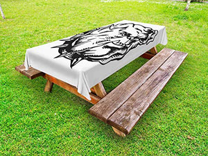 ABAKUHAUS Bulldog Tovaglia da Esterno, Grafica Monocromatica Immagine, Tovaglia da Picnic Lavabile Decorativa, 145 cm x 265 cm, Charcoal Grey Bianco