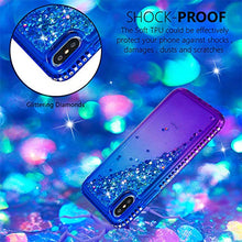 CrazyLemon Custodia per iPhone X/iPhone Xs, sabbie mobili scintillanti lucide e custodia per telefono in TPU in silicone morbido con design pieno di strass per le donne - Blu + Viola