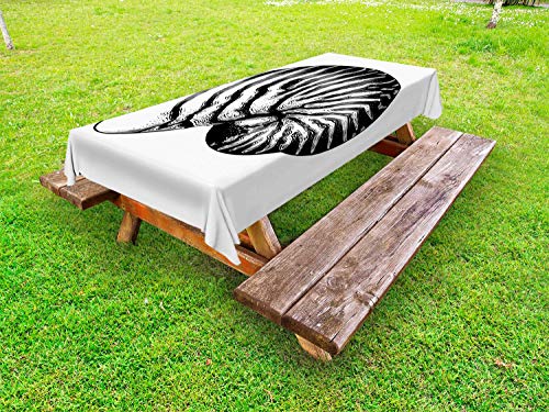 ABAKUHAUS Vintage Tattoo Nautical Tovaglia da Esterno, Coperture del Mare d'Epoca, Tovaglia da Picnic Lavabile Decorativa, 145 cm x 305 cm, Charcoal Grey Bianco