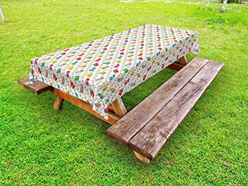 ABAKUHAUS Colorato Tovaglia da Esterno, Strumenti Vernice Macchie, Tovaglia da Picnic Lavabile Decorativa, 145 cm x 265 cm, Multicolore