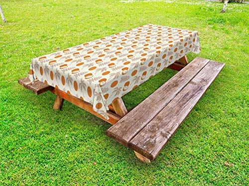 ABAKUHAUS Tropicale Tovaglia da Esterno, Palme e Noci di Cocco, Tovaglia da Picnic Lavabile Decorativa, 145 cm x 305 cm, Coconut Scuro Guscio d'uovo