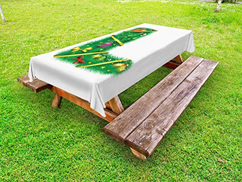 ABAKUHAUS Christmas Alphabet Tovaglia da Esterno, Lettera L Candy, Tovaglia da Picnic Lavabile Decorativa, 145 cm x 265 cm, Bianco Verde e Pale Fucsia