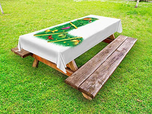ABAKUHAUS Christmas Alphabet Tovaglia da Esterno, Lettera L Candy, Tovaglia da Picnic Lavabile Decorativa, 145 cm x 265 cm, Bianco Verde e Pale Fucsia
