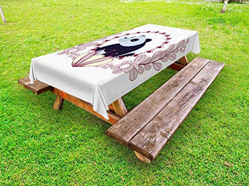 ABAKUHAUS Panda Tovaglia da Esterno, Fluffy Mammal e Fiori, Tovaglia da Picnic Lavabile Decorativa, 145 cm x 305 cm, Ruby Baby Blu