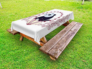ABAKUHAUS Panda Tovaglia da Esterno, Fluffy Mammal e Fiori, Tovaglia da Picnic Lavabile Decorativa, 145 cm x 305 cm, Ruby Baby Blu