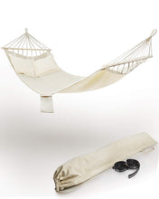 deepee Amaca da Campeggio da Giardino in Cotone con Barre di Diffusione in Legno e 2 Cuscini, 220 x 120cm, capacità di Carico 300 kg, con Tasche Laterali e Borsa da Viaggio per Campeggio, Giardini