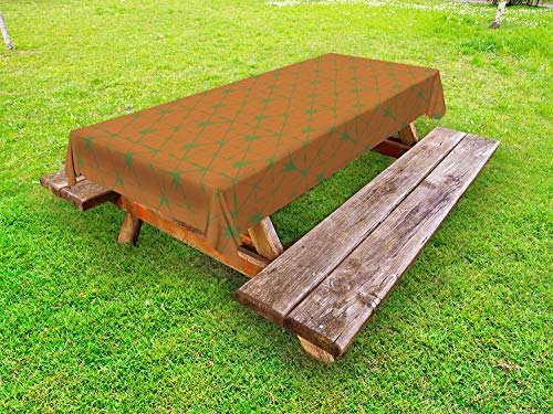 ABAKUHAUS Astratto Tovaglia da Esterno, Giappone Tile Come Le Linee d'Arte, Tovaglia da Picnic Lavabile Decorativa, 145 cm x 210 cm, Pallida Cannella e Fern Green