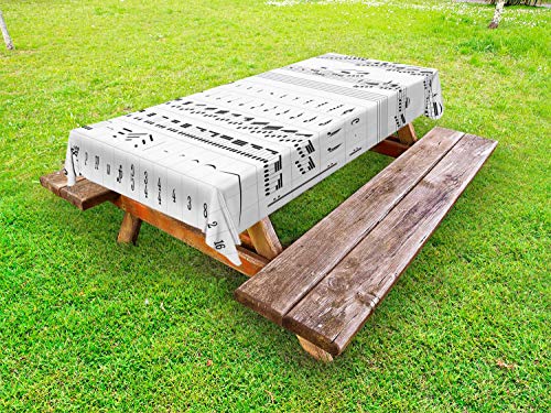 ABAKUHAUS Nota Musicale Tovaglia da Esterno, Motivi Musicali dettagliata, Tovaglia da Picnic Lavabile Decorativa, 145 cm x 305 cm, Charcoal Grey And White
