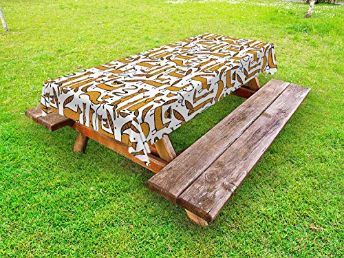 ABAKUHAUS Animale Tovaglia da Esterno, Talento Hunter manguste, Tovaglia da Picnic Lavabile Decorativa, 145 cm x 305 cm, Bianco Arancione Charcoal Grey