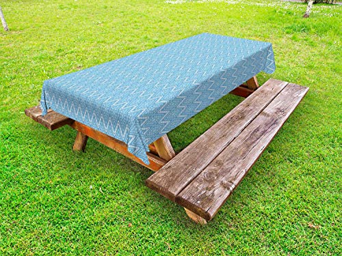 ABAKUHAUS Popolare Tovaglia da Esterno, Boho Zigzag Rombi, Tovaglia da Picnic Lavabile Decorativa, 145 cm x 265 cm, Cielo Azzurro Blue Sky