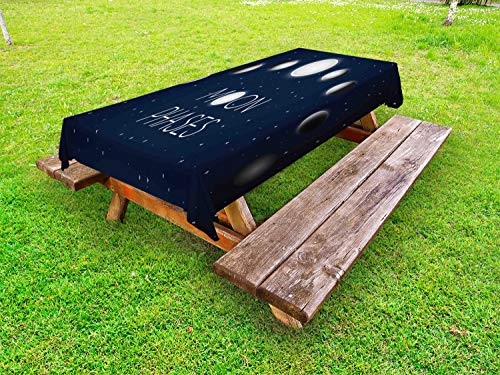 ABAKUHAUS Fase lunare Tovaglia da Esterno, Moves Vista dello Spazio Lunar, Tovaglia da Picnic Lavabile Decorativa, 145 cm x 265 cm, Notte Blu Grigio