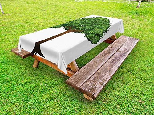 ABAKUHAUS Albero Tovaglia da Esterno, Cartoonish a Foglia Verde Branch, Tovaglia da Picnic Lavabile Decorativa, 145 cm x 210 cm, Emerald Lime Green