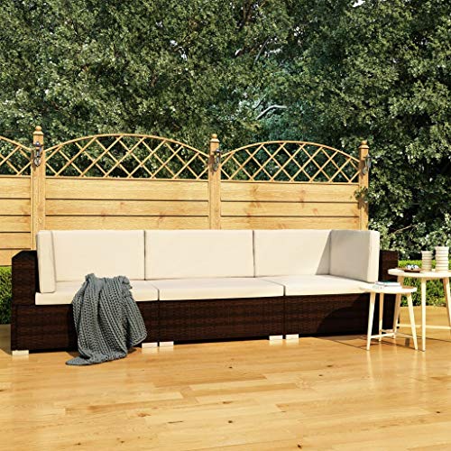 SKM Set Divani da Giardino 3 pz con Cuscini in Polyrattan Marrone (28.55kg)