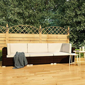 SKM Set Divani da Giardino 3 pz con Cuscini in Polyrattan Marrone (28.55kg)